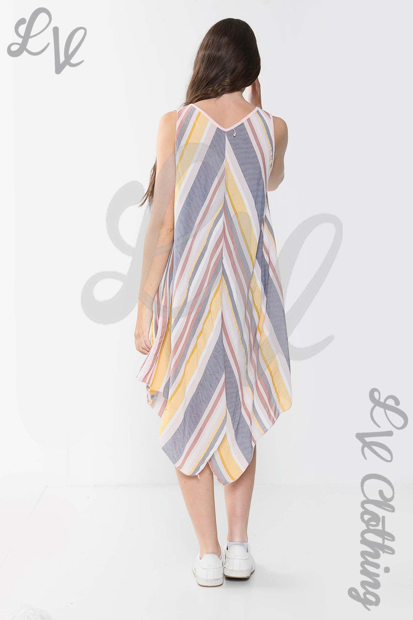 Ladies Mix Stripe Sleeveless Dress Dusty Pink - Unit Price £10.99