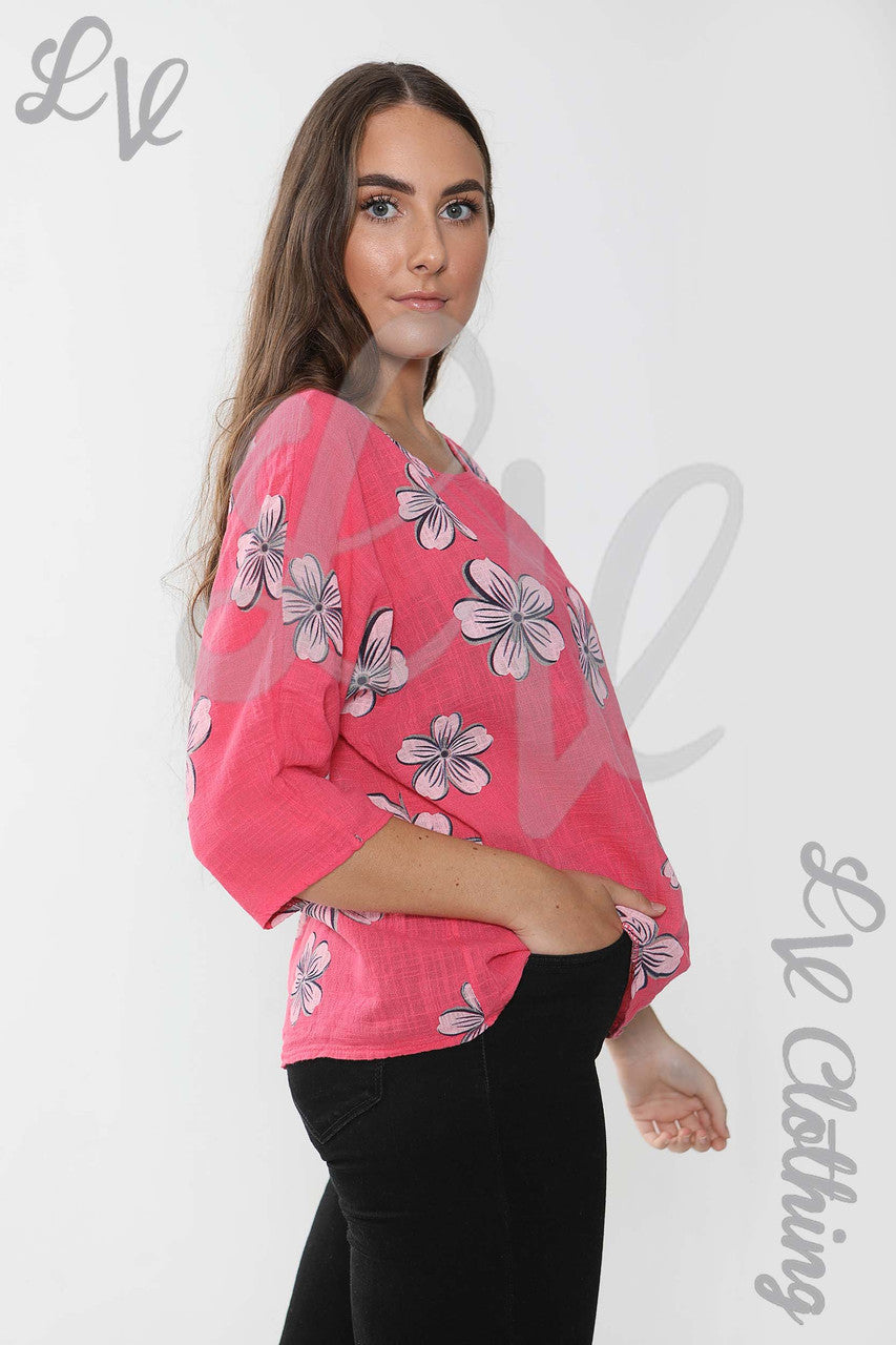 Ladies Daisy Print Top Cerise - Unit Price £9.99