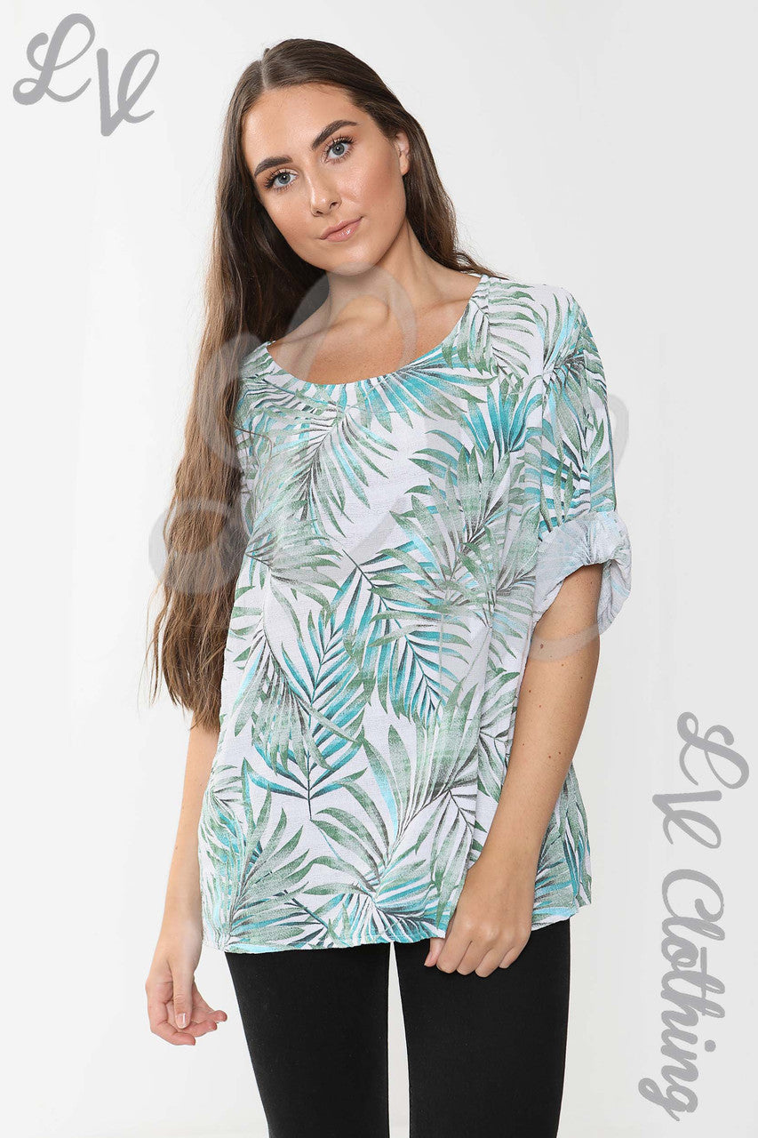 Ladies Palm Leaf Print Top White - Unit Price Was £7.99