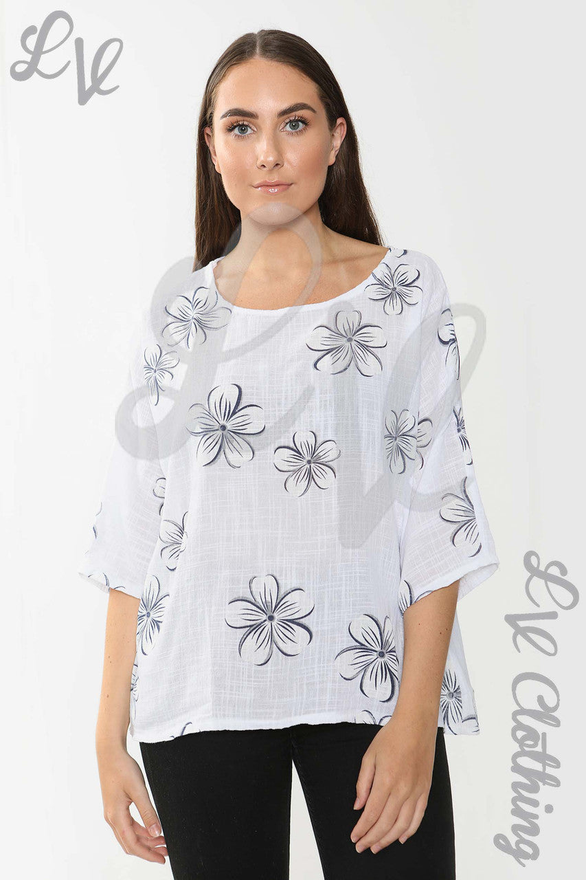 Dames Top Met Madeliefjesprint Wit - Prijs per stuk € 9,99