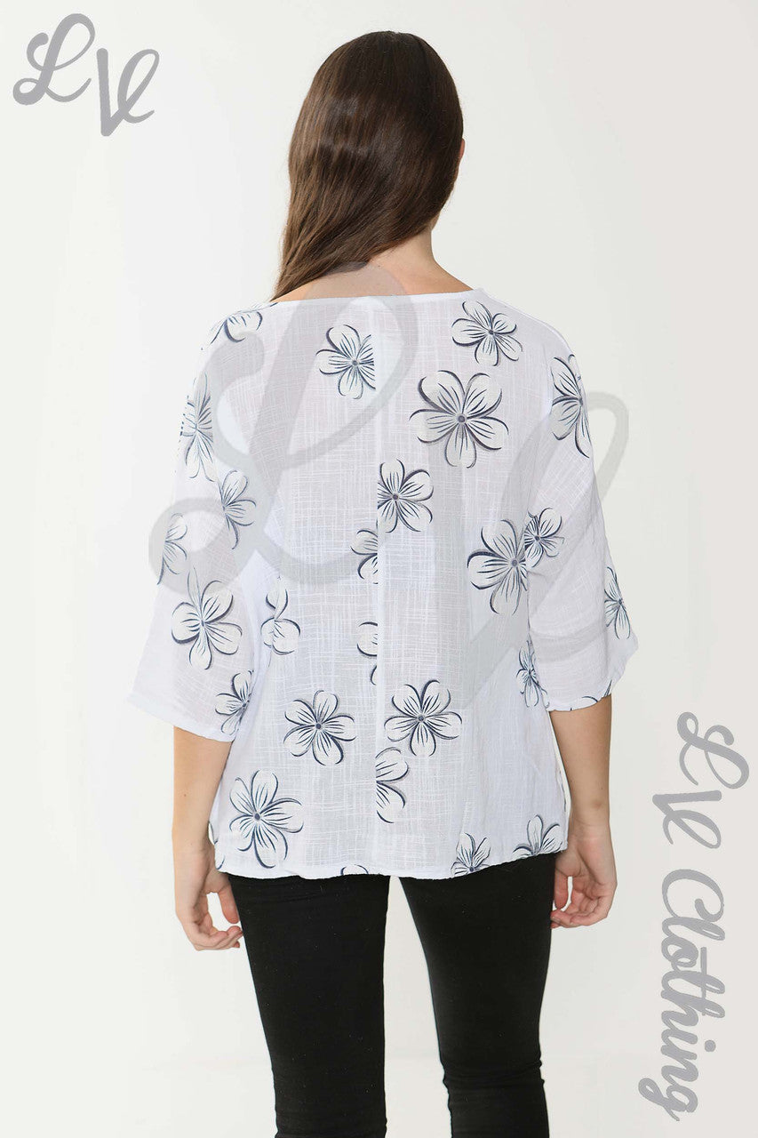 Dames Top Met Madeliefjesprint Wit - Prijs per stuk € 9,99