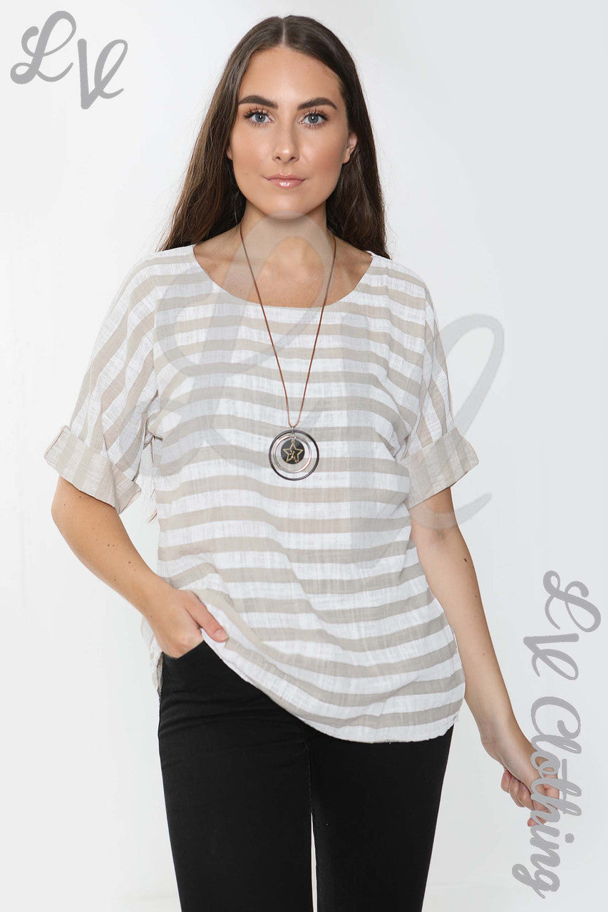Dames Top met Brede Streep Steen - Prijs per stuk €9,99
