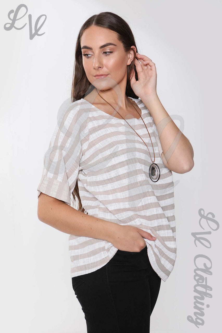 Dames Top met Brede Streep Steen - Prijs per stuk €9,99
