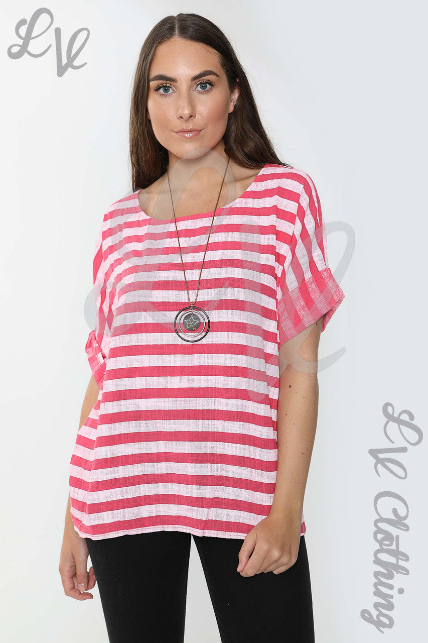 Ladies Wide Stripe Top Cerise - Unit Price £9.99