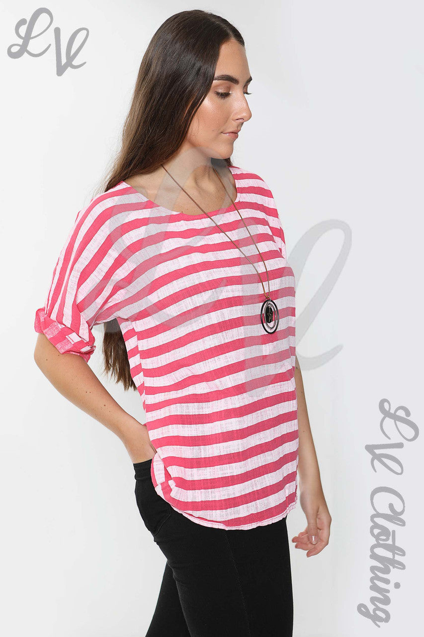Ladies Wide Stripe Top Cerise - Unit Price £9.99