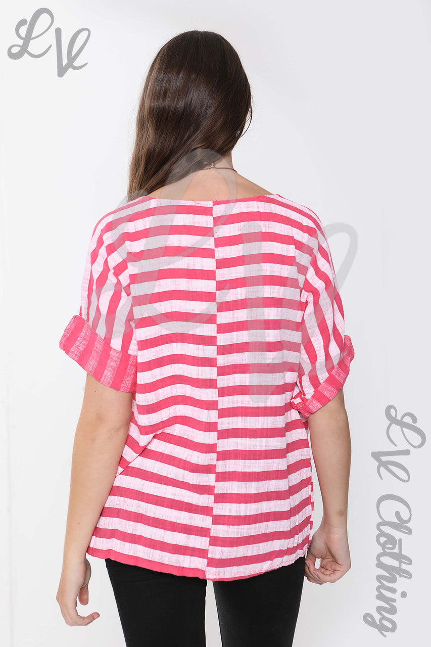 Ladies Wide Stripe Top Cerise - Unit Price £9.99