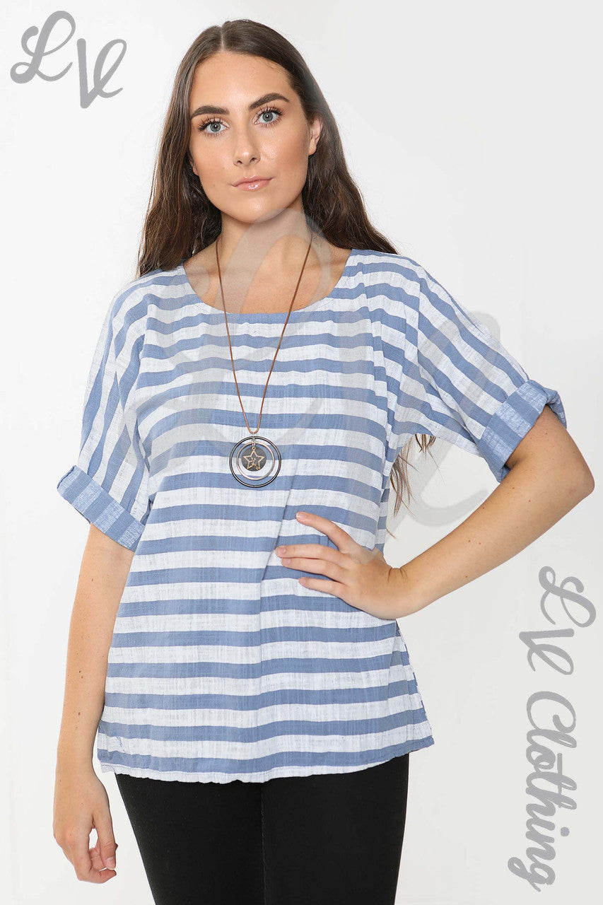 Ladies Wide Stripe Top Denim - Unit Price £8.99