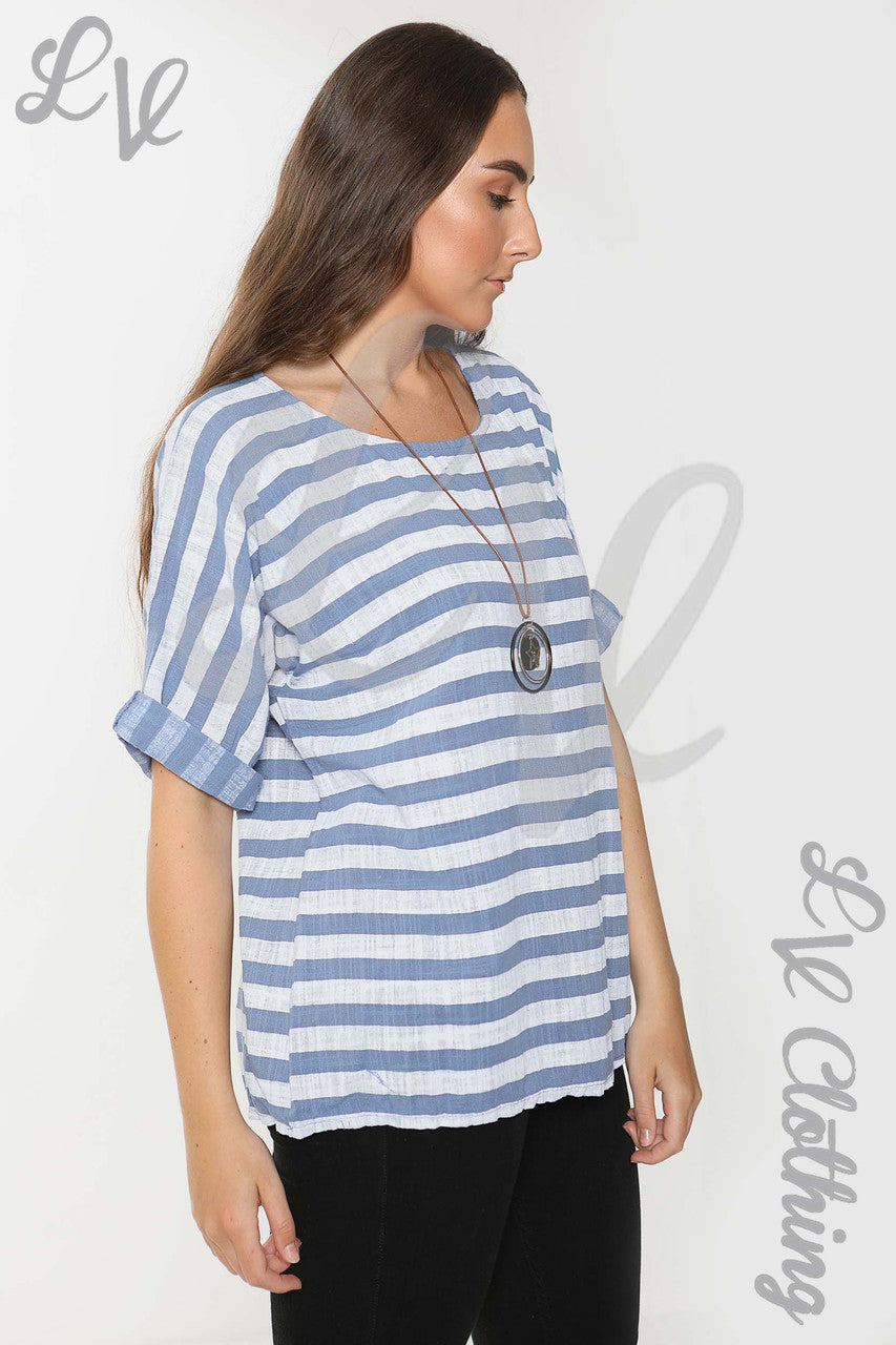 Ladies Wide Stripe Top Denim - Unit Price £8.99