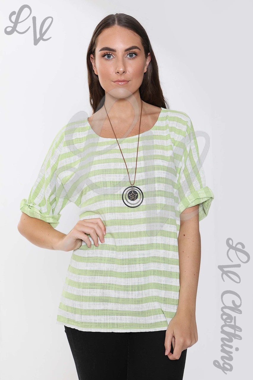 Dames Top met Brede Streep Chartreuse - Prijs per eenheid € 9,99