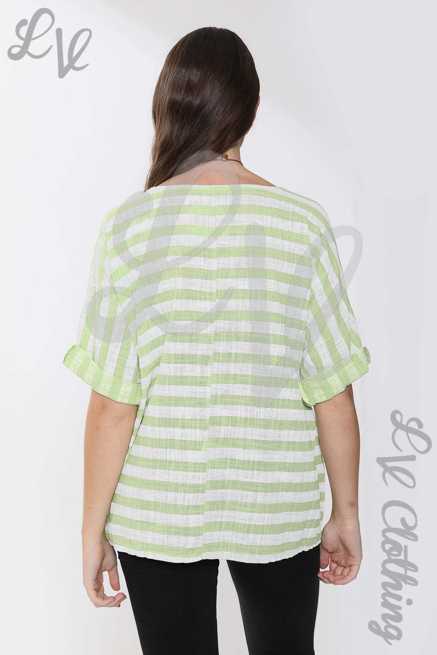 Dames Top met Brede Streep Chartreuse - Prijs per eenheid € 9,99