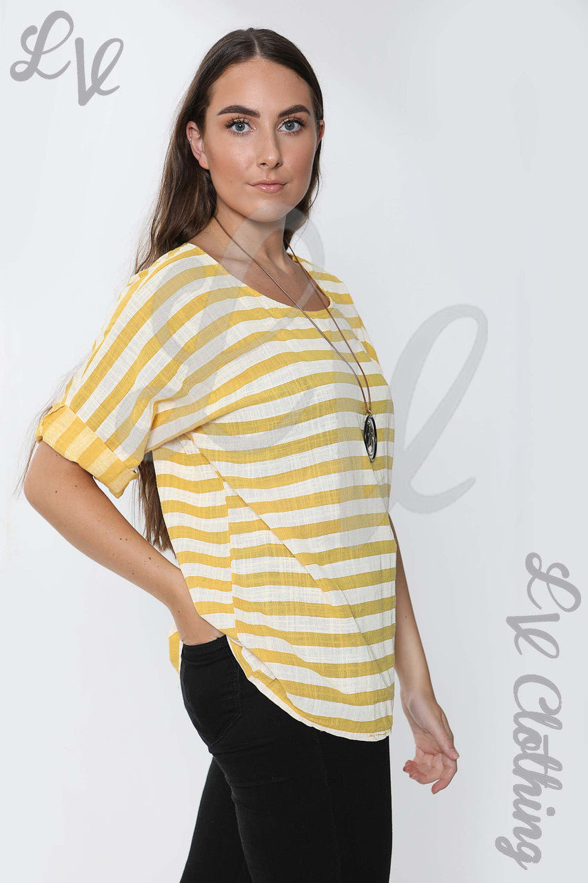 Ladies Wide Stripe Top Mustard - Unit Price £9.99