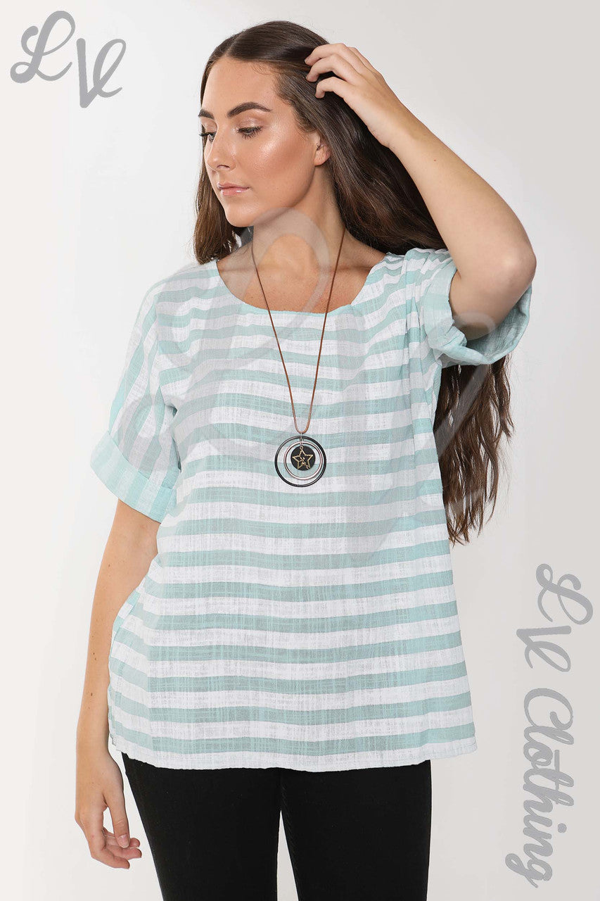 Dames Top met Brede Streep Mint - Prijs per stuk € 9,99
