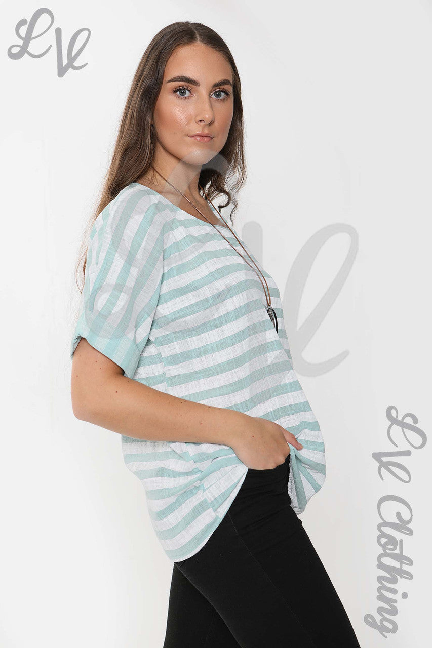 Dames Top met Brede Streep Mint - Prijs per stuk € 9,99