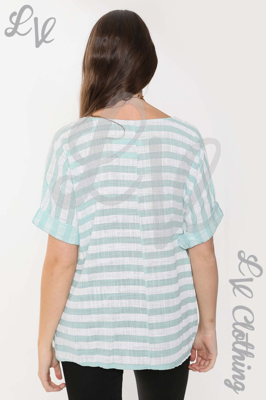 Dames Top met Brede Streep Mint - Prijs per stuk € 9,99