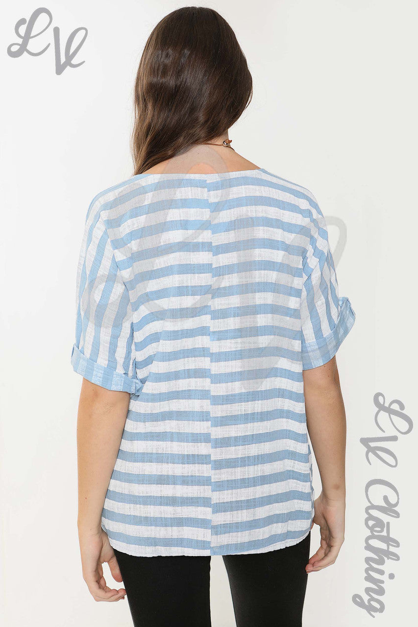 Ladies Wide Stripe Top Light Blue - Unit Price £9.99
