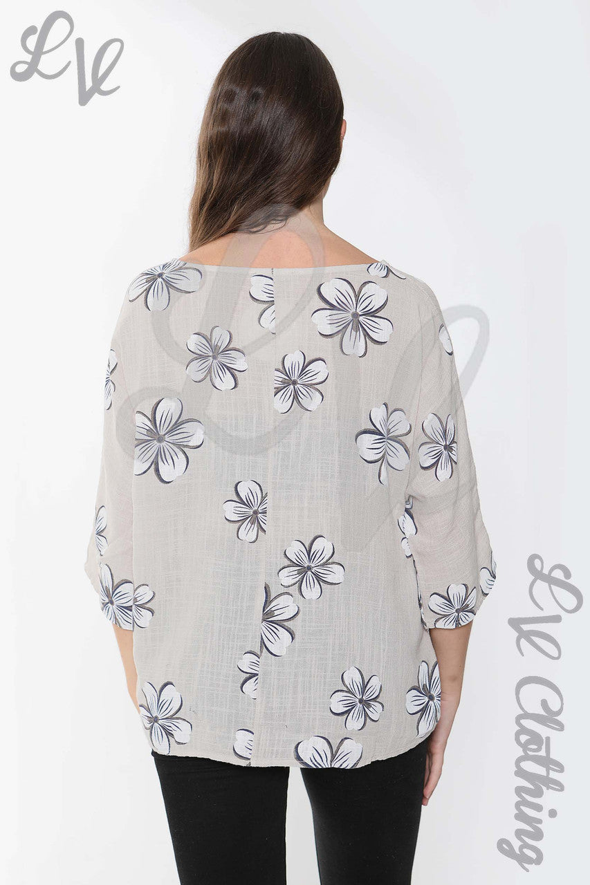 Ladies Daisy Print Top Stone - Unit Price £9.99