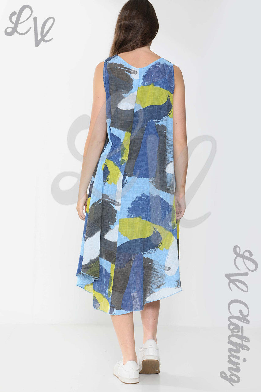 Ladies Abstract Paint Splash Print Sleeveless Dress Denim - Unit Price £15.99