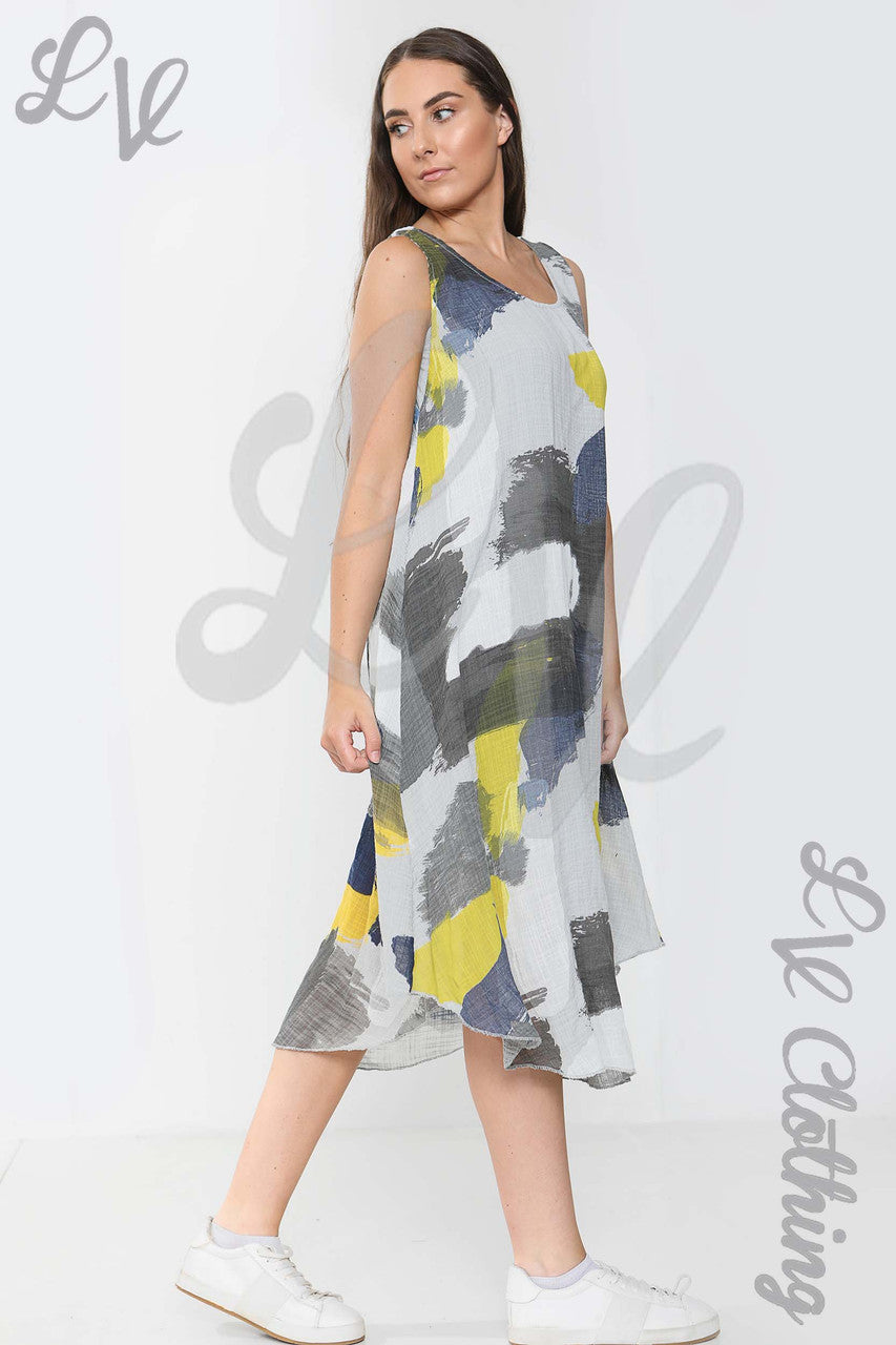 Ladies Abstract Paint Splash Print Sleeveless Dress Silver - Unit Price £15.99