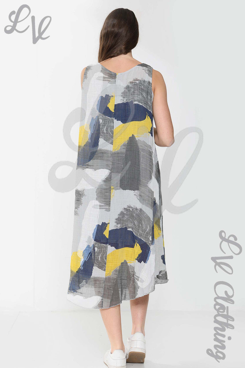 Ladies Abstract Paint Splash Print Sleeveless Dress Silver - Unit Price £15.99