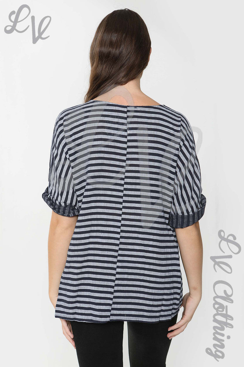 Ladies Small Stripe Top Navy - Unit Price £9.99