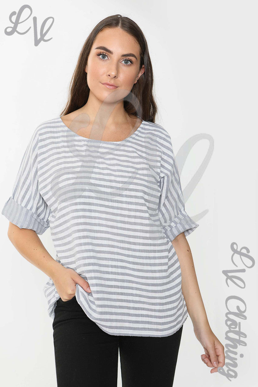 Dames Top Kleine Streep Zilvergrijs - Prijs per stuk €9,99