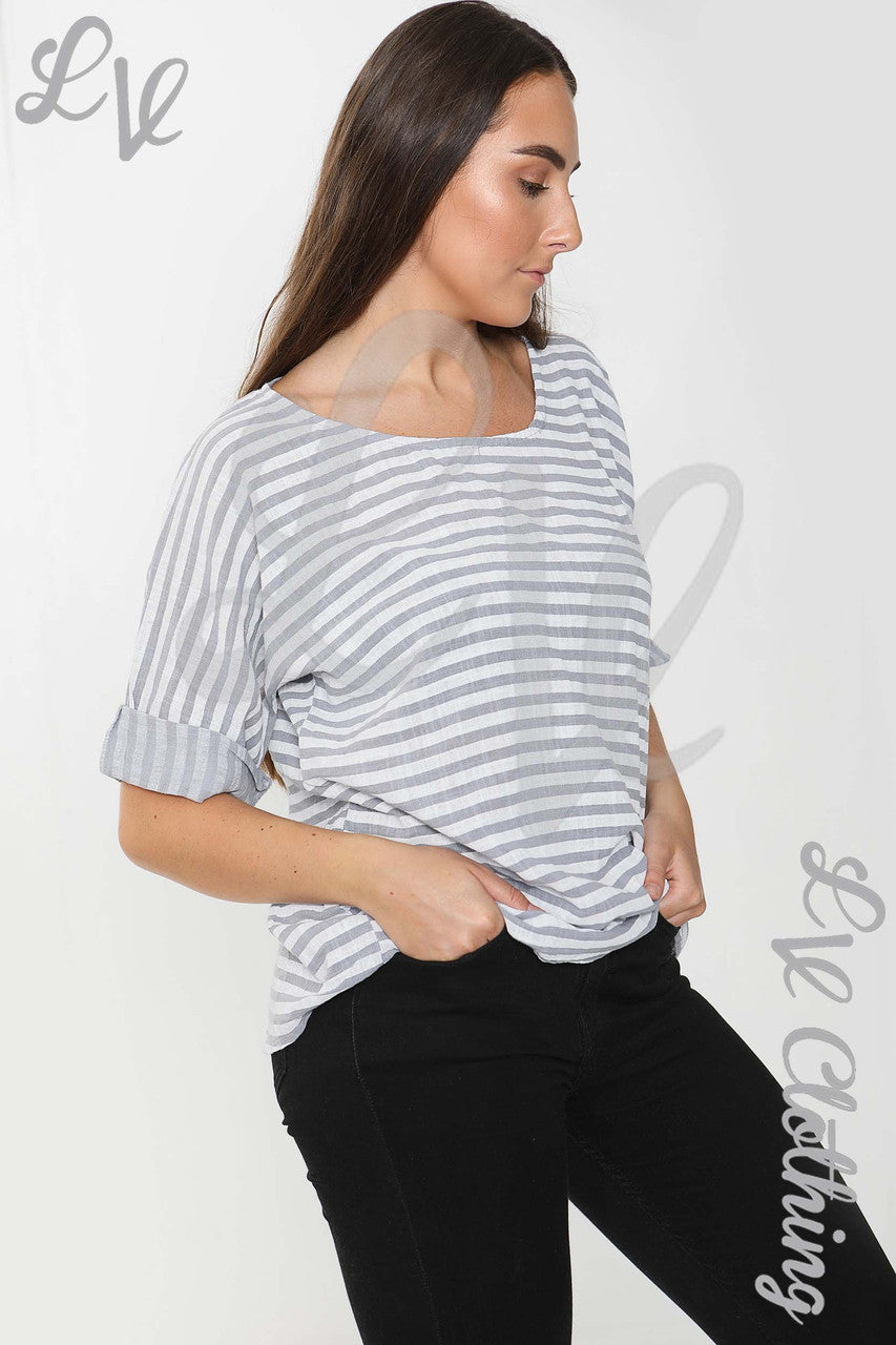 Dames Top Kleine Streep Zilvergrijs - Prijs per stuk €9,99