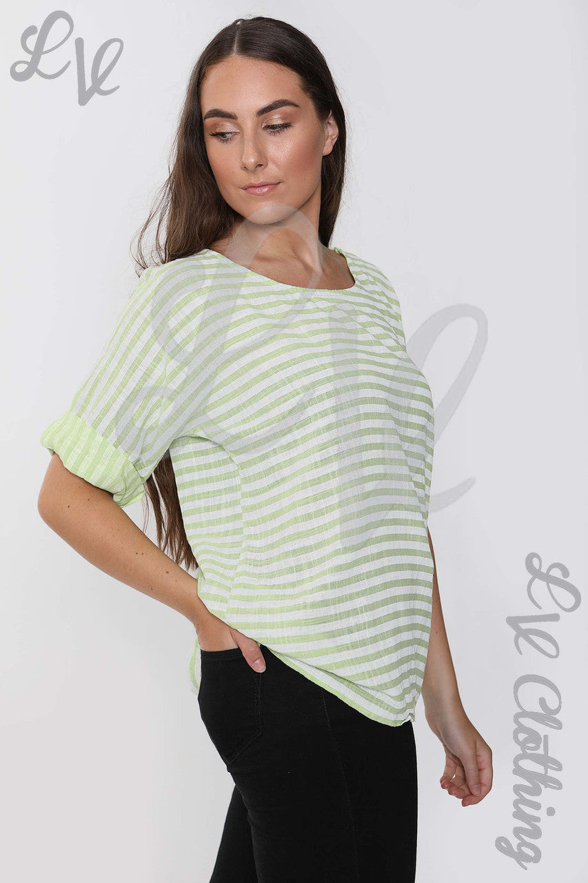 Ladies Small Stripe Top Chartreuse - Unit Price £9.99