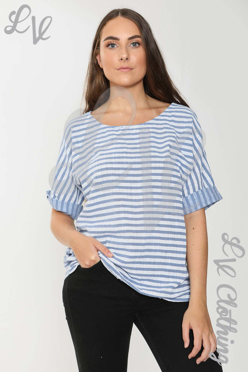 Dames Kleine Gestreept Top Denim - Eenheidsprijs € 9,99