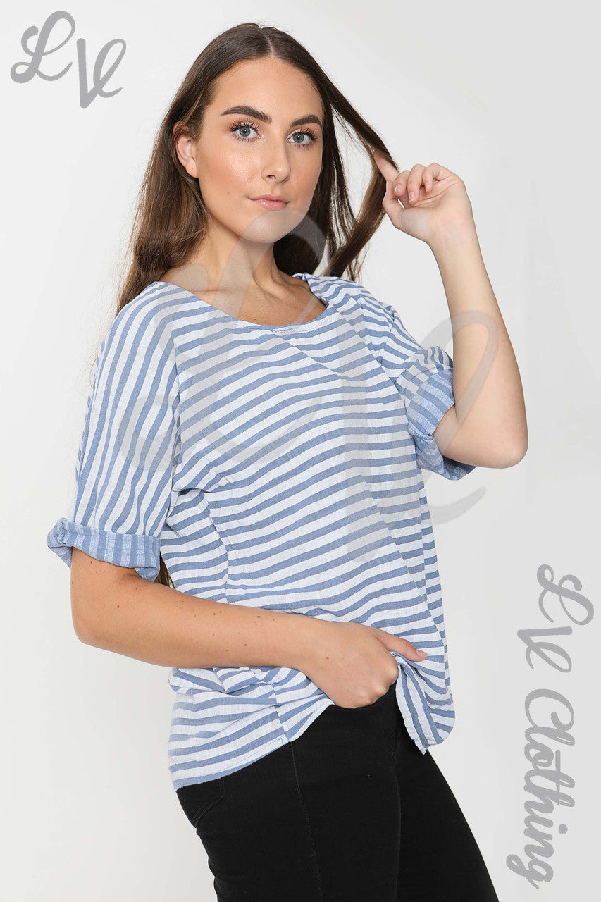 Dames Kleine Gestreept Top Denim - Eenheidsprijs € 9,99