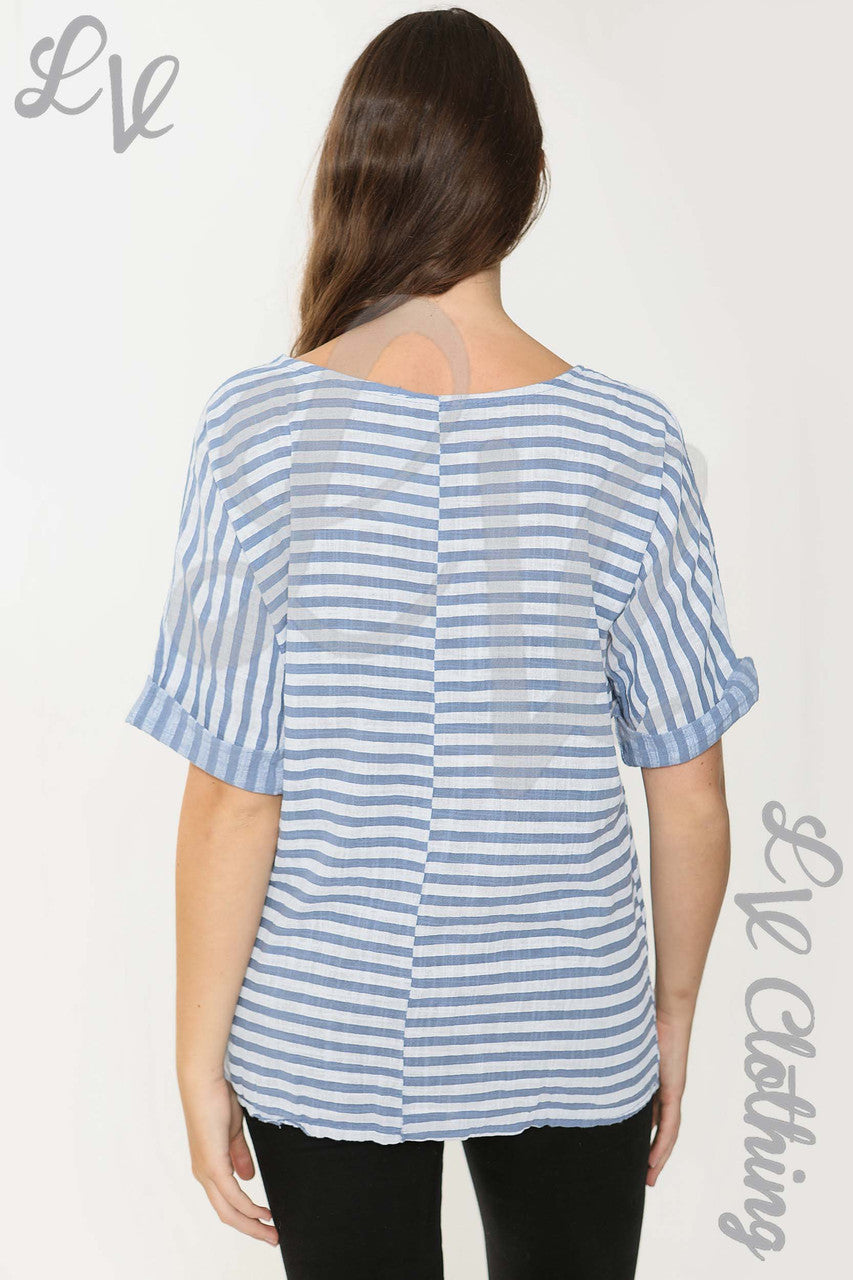 Dames Kleine Gestreept Top Denim - Eenheidsprijs € 9,99