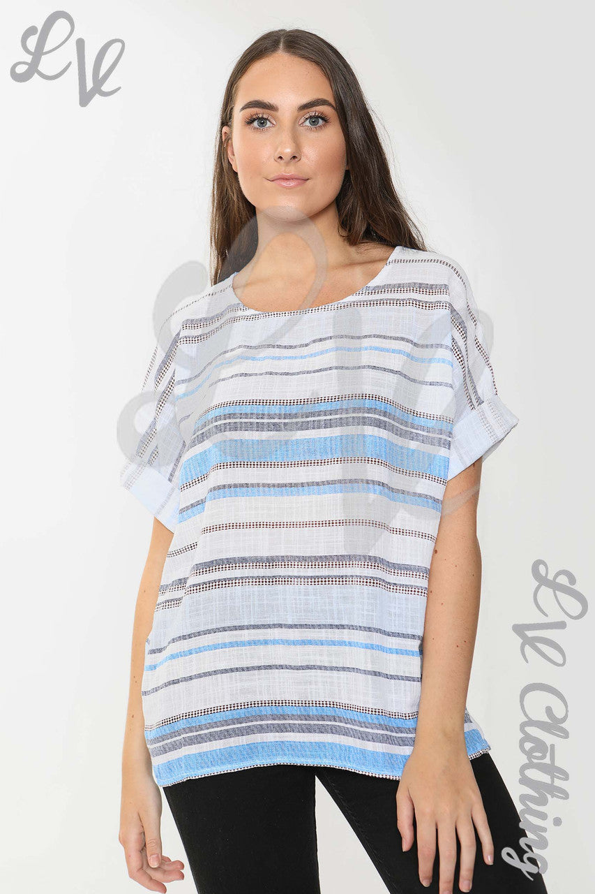 Dames Stripe Mix Top Wit - Eenheidsprijs €9,99