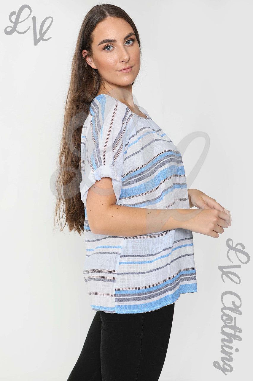 Dames Stripe Mix Top Wit - Eenheidsprijs €9,99
