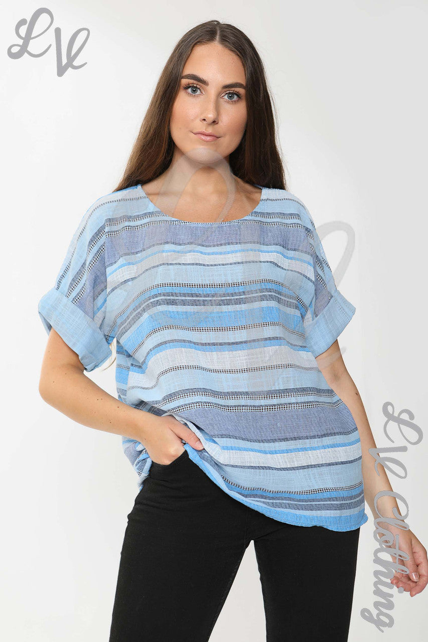 Ladies Stripe Mix Top Denim - Unit Price £8.99