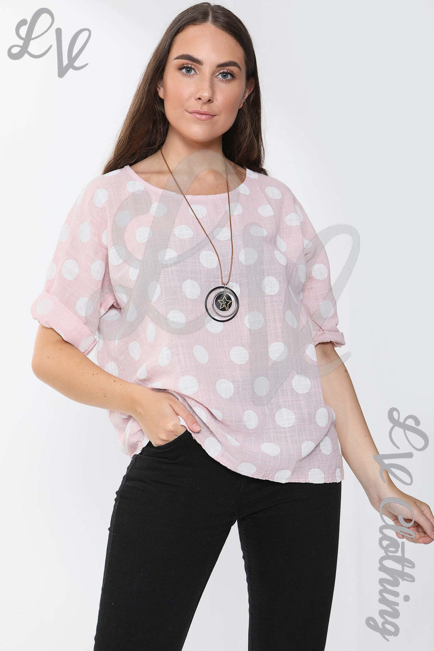 Ladies Spotty Print Top Dusty Pink - Unit Price £9.99