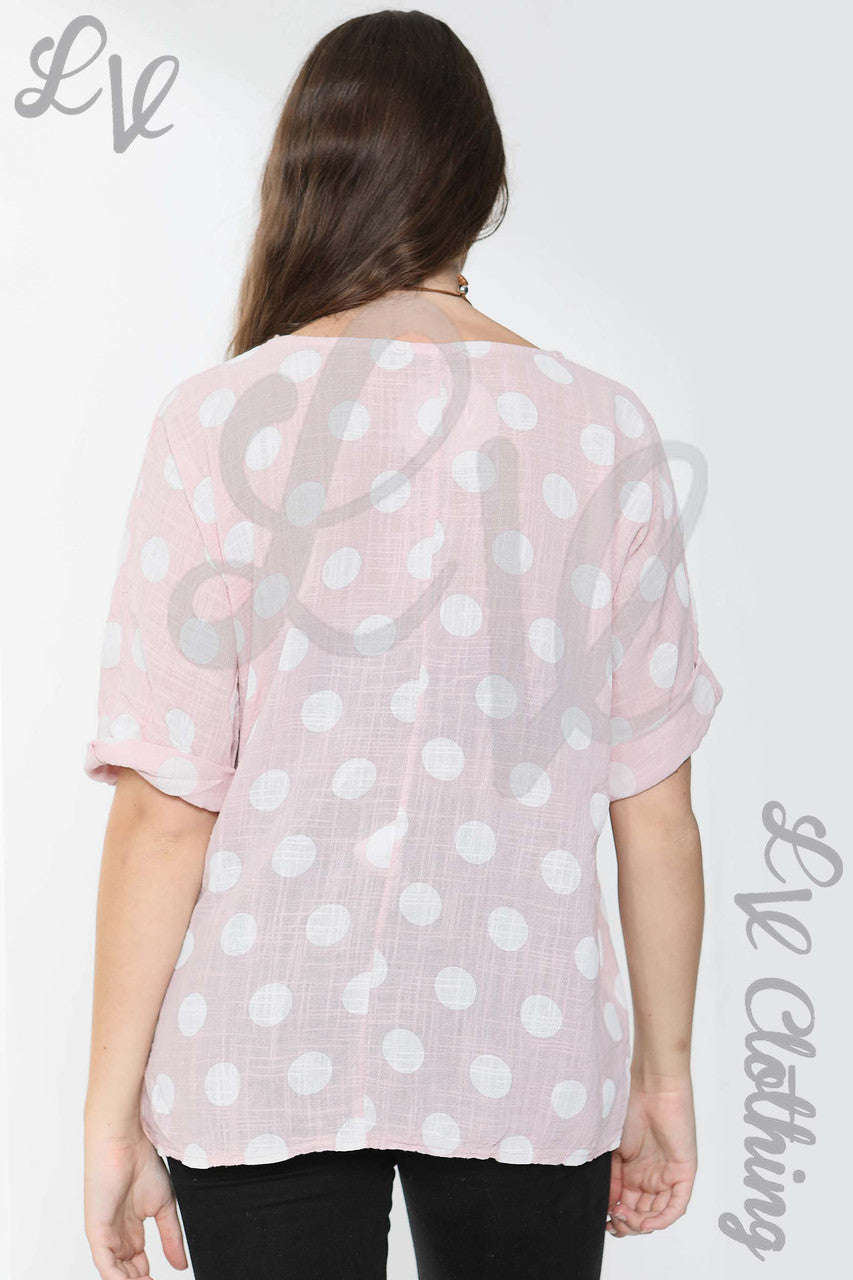Ladies Spotty Print Top Dusty Pink - Unit Price £9.99