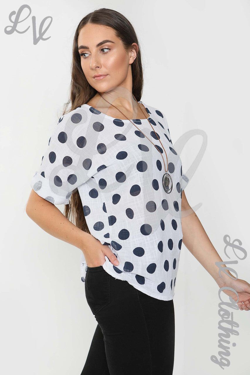 Ladies Spotty Print Top White - Unit Price £9.99