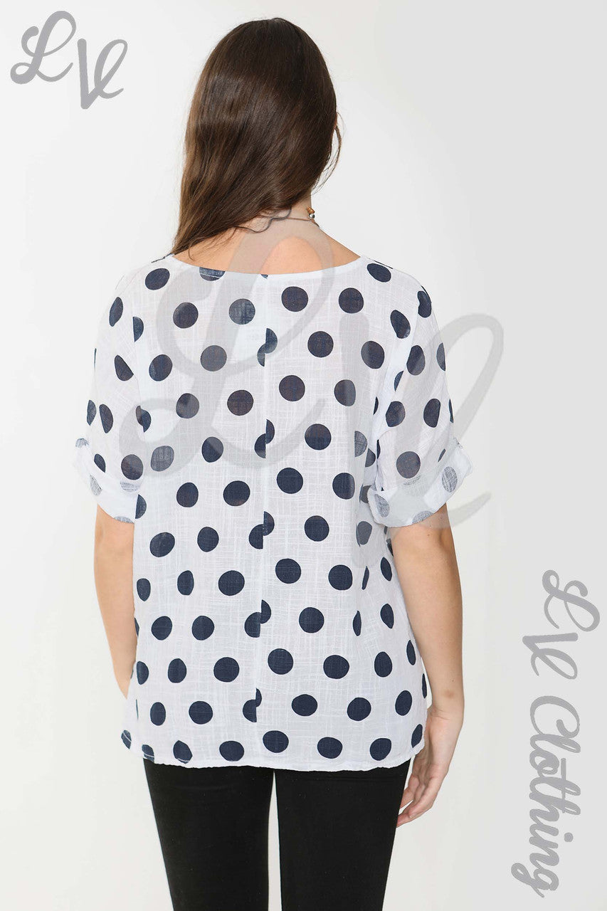 Ladies Spotty Print Top White - Unit Price £9.99