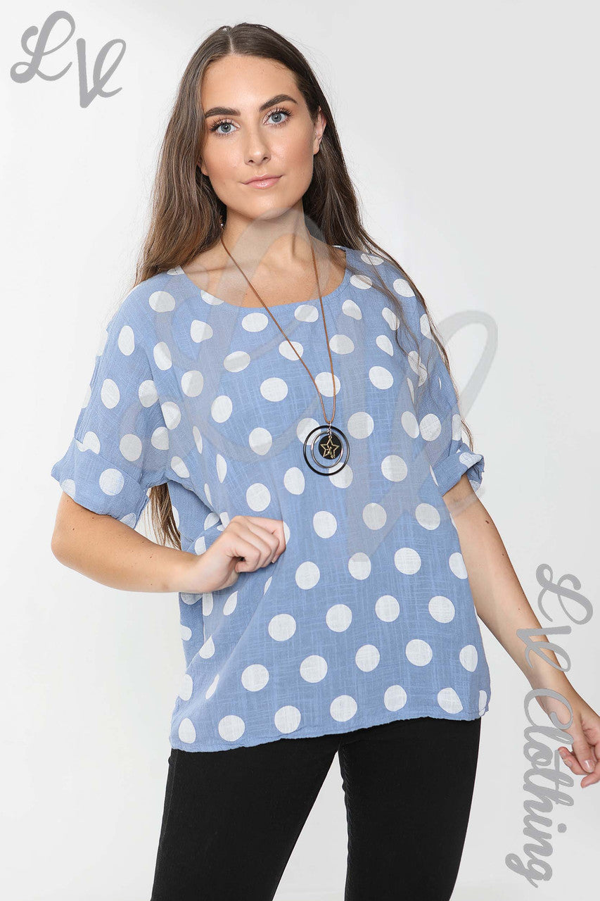 Dames Top met Stippenprint Denim - Prijs per stuk £ 9,99
