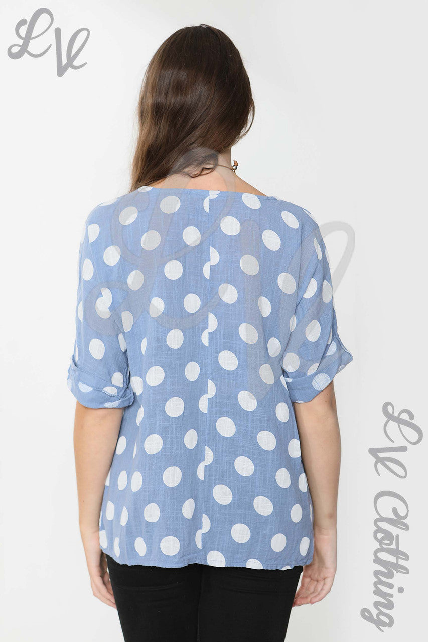 Dames Top met Stippenprint Denim - Prijs per stuk £ 9,99