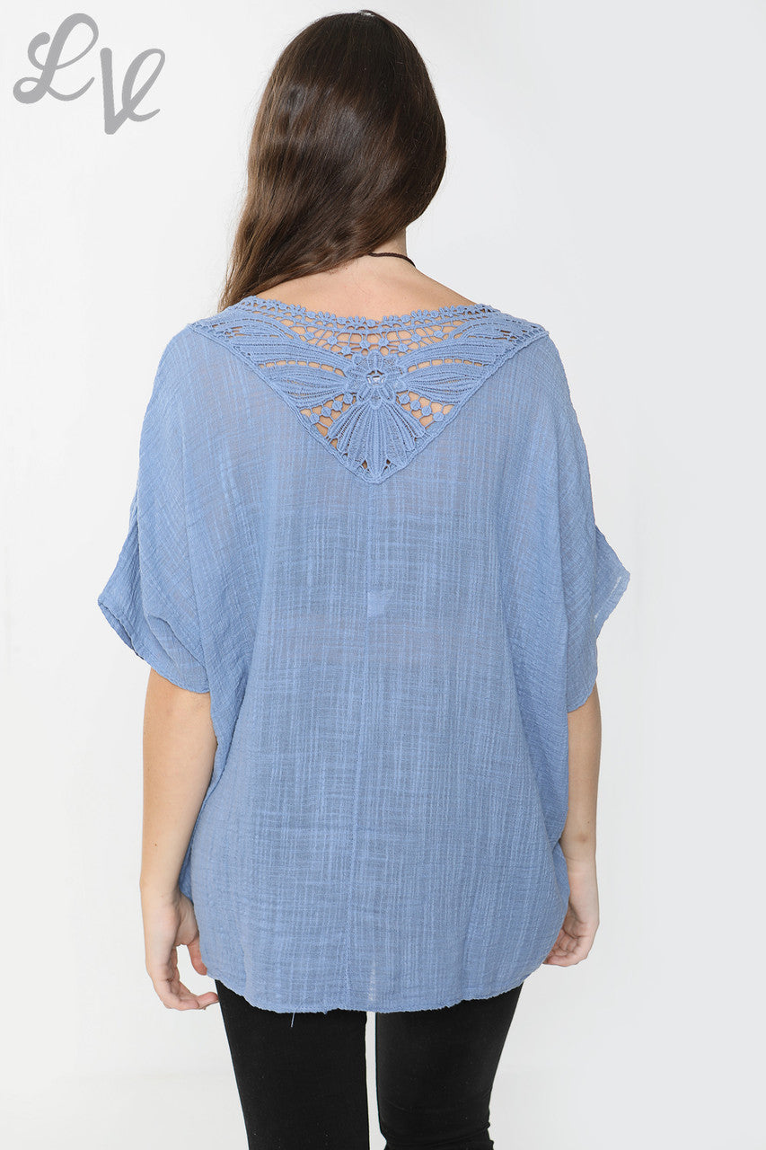 Ladies Crochet Back Top Denim