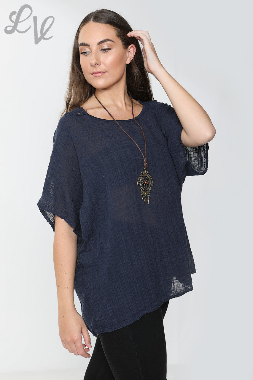 Dames gehaakte achterkant top donkerblauw