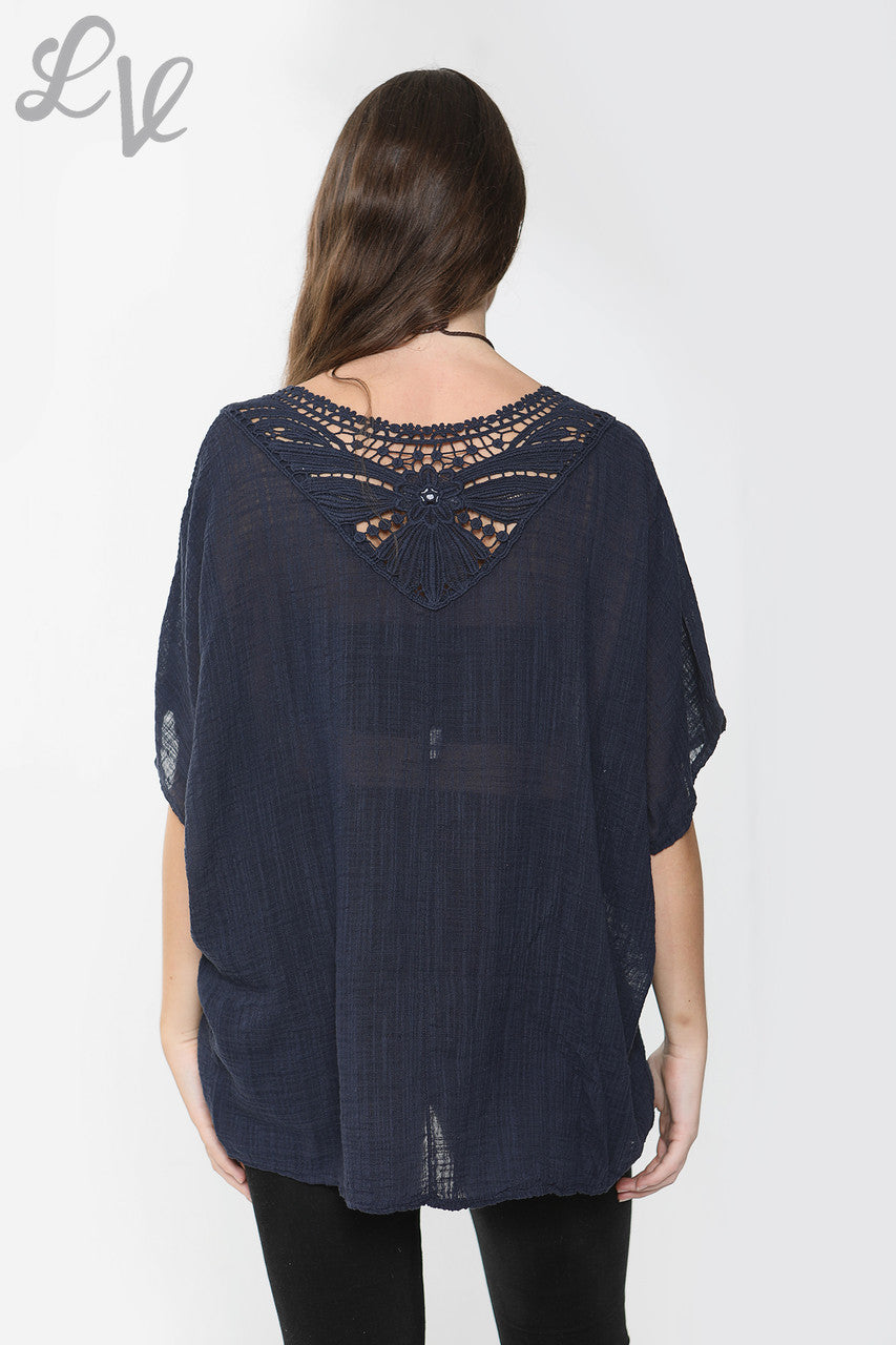 Dames gehaakte achterkant top donkerblauw