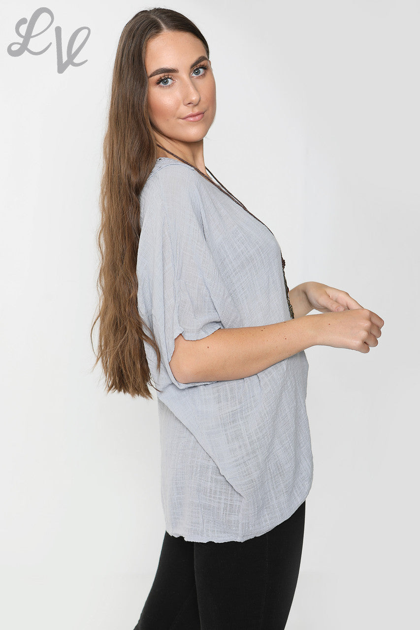 Ladies Crochet Back Top Grey