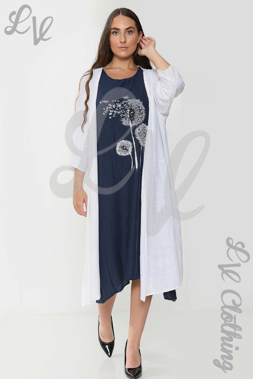 Ladies Floral Graphic Sleeveless Dress & Cardigan 2 Piece Set Navy - Unit Price £17.99