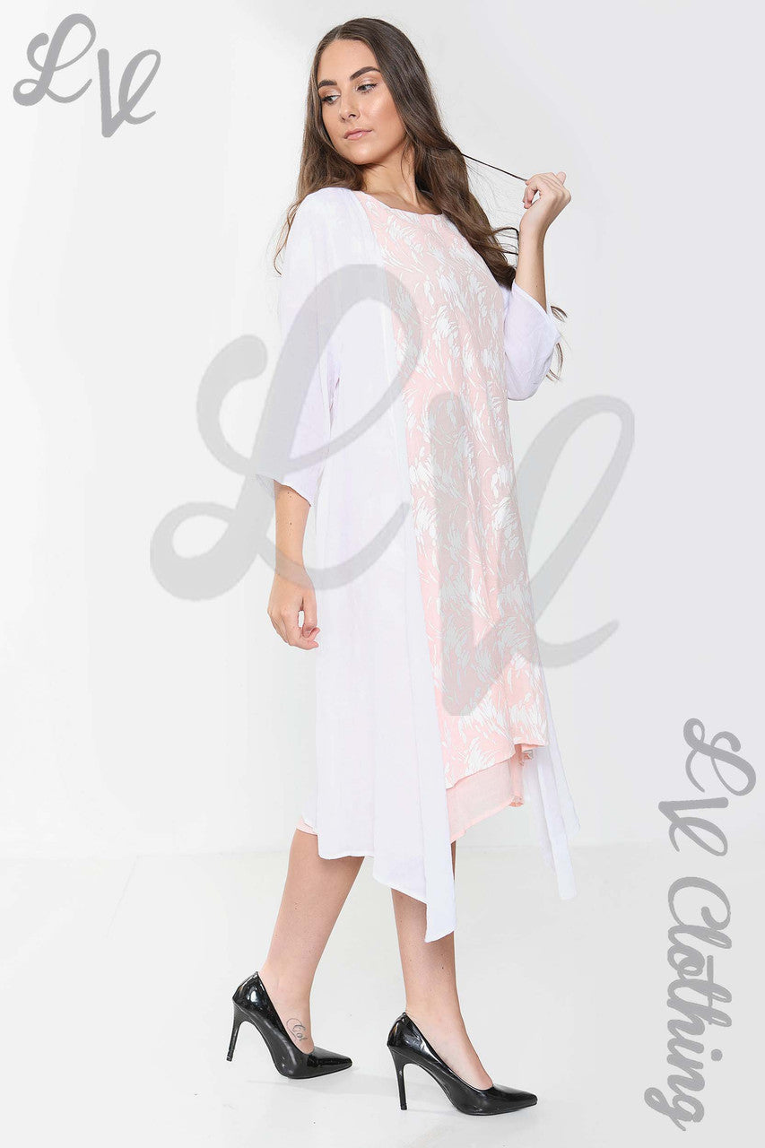 Ladies Abstract Printed Sleeveless Dress & Cardigan 2 Piece Set Dusty Pink - Unit Price £16.99