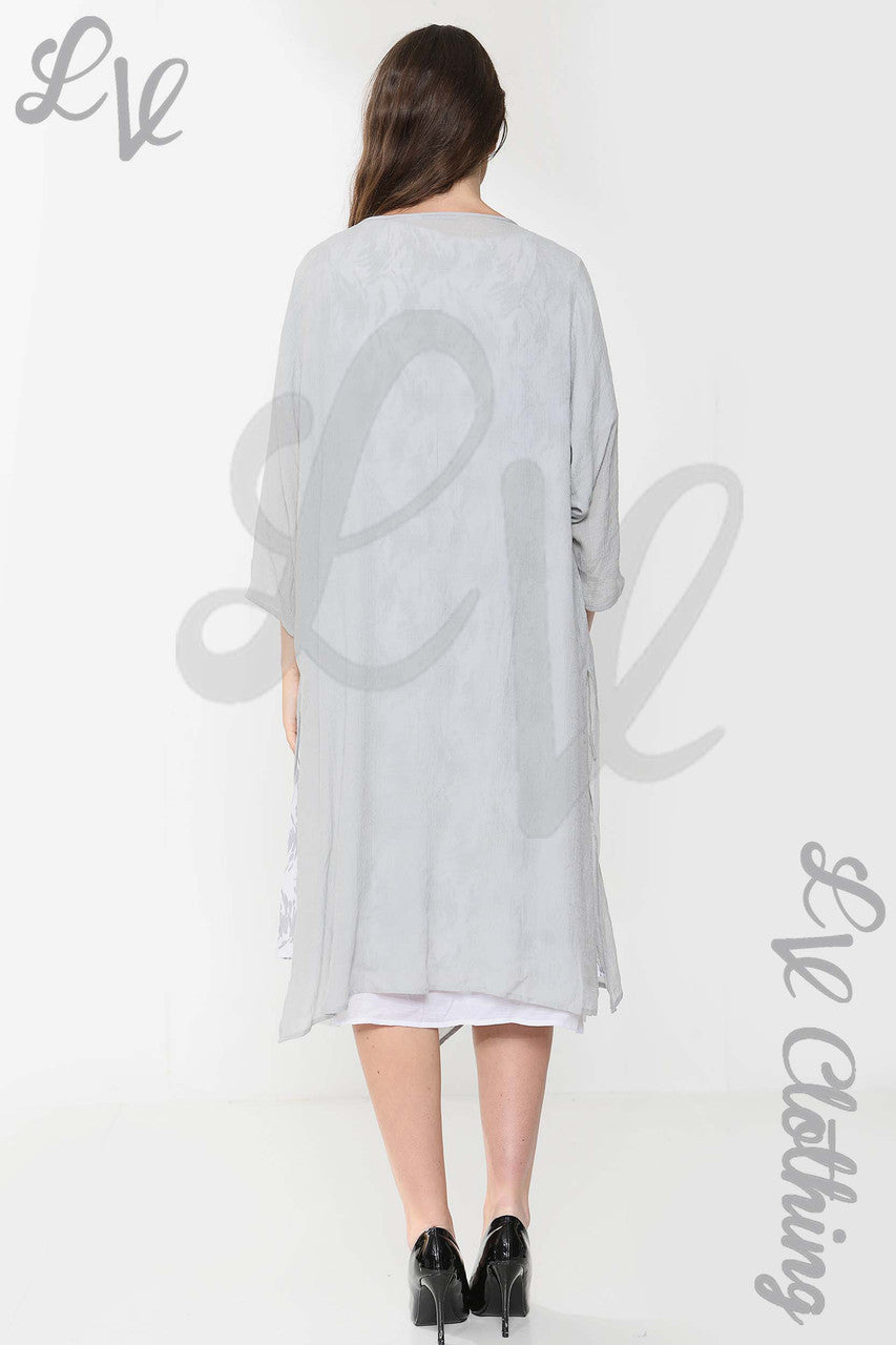 Ladies Abstract Printed Sleeveless Dress & Cardigan 2 Piece Set Grey - Unit Price £16.99