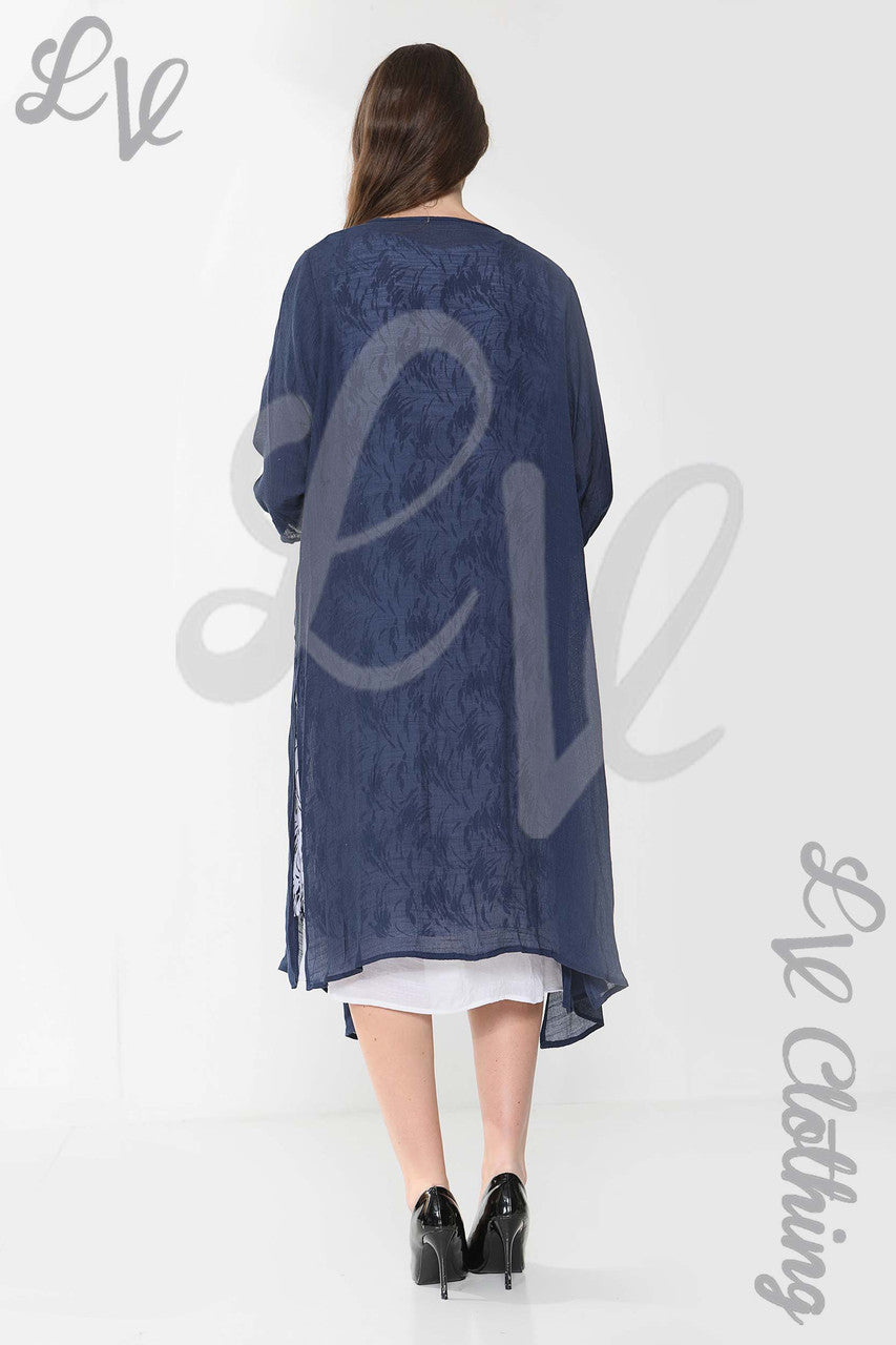 Ladies Abstract Printed Sleeveless Dress & Cardigan 2 Piece Set Navy - Unit Price £16.99