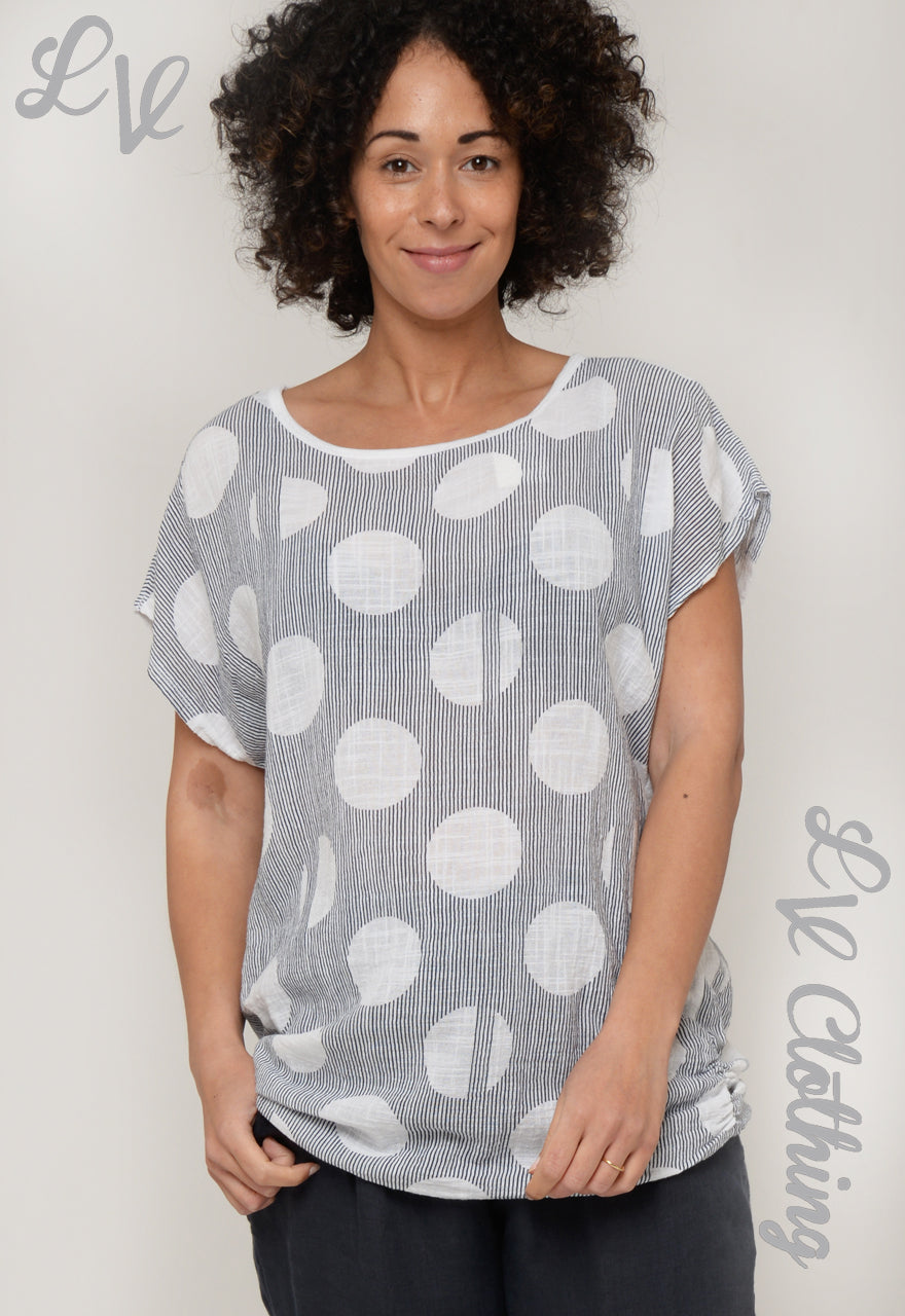 Ladies Pinstripe Circle Linen Top £9.99