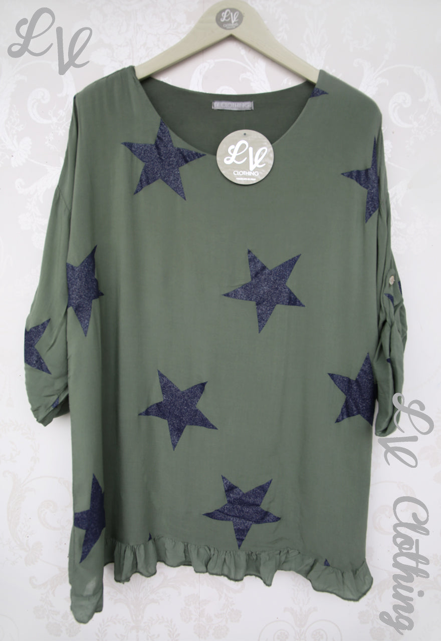 Ladies Star Print Layered Top with Ruffled Hem £9.99