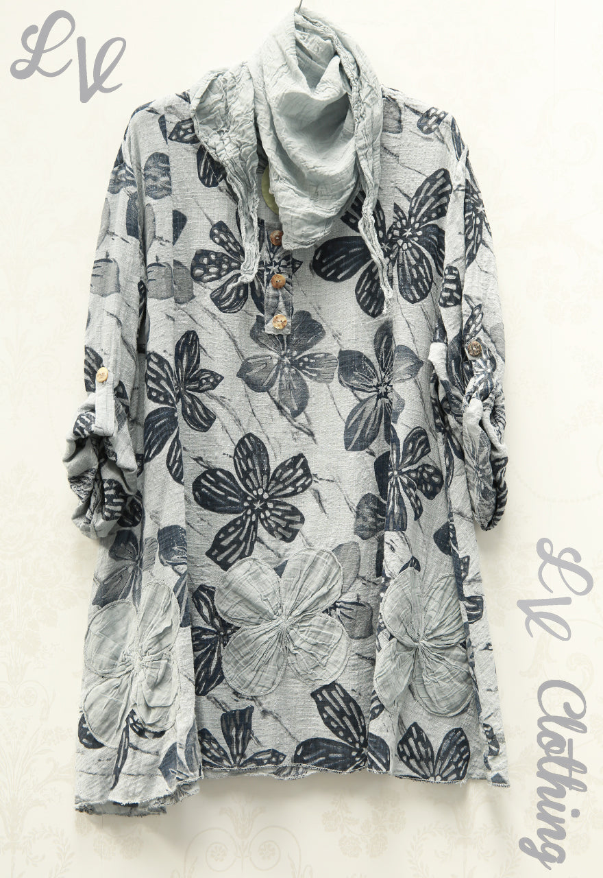 Ladies Floral Cotton Tunic Top with Scarf £10.99